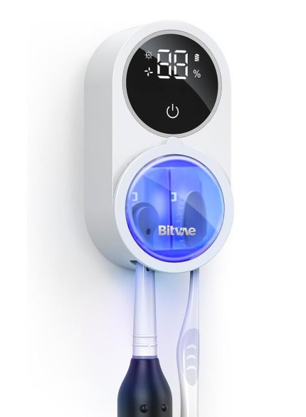 Toothbrush Cleaner, UV-C Cleaning and Air Drying, LED Smart Screen, Rechargeable Wall Mount Toothbrush Holder